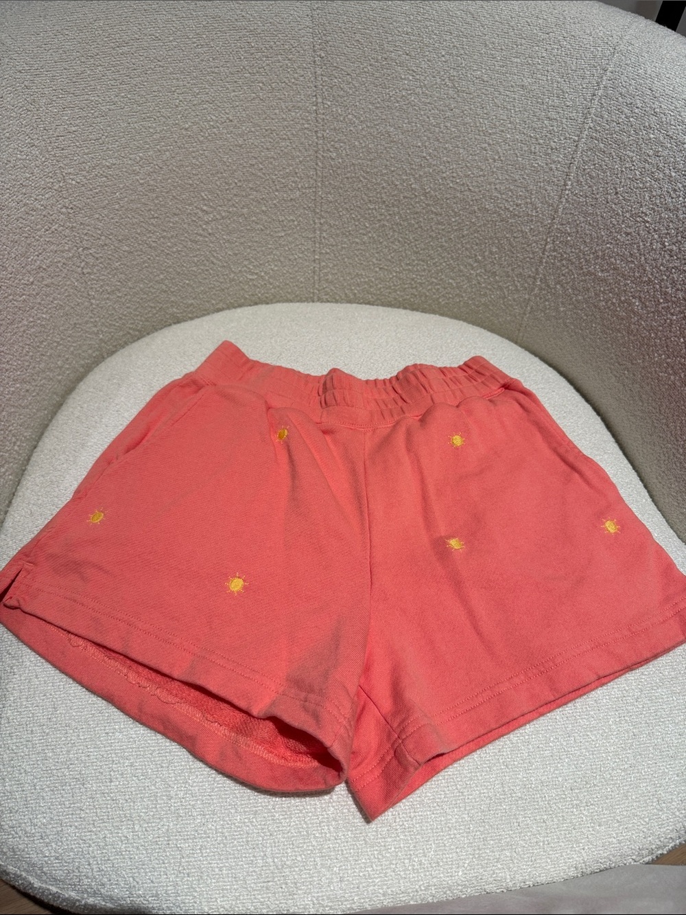 Rails Coral Athletic Shorts with Yellow Sun Embroidery